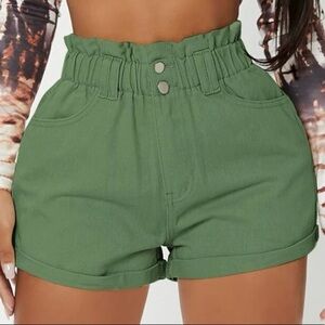 NWOT•SHEIN•army green paperbag waist roll up hem denim size 29